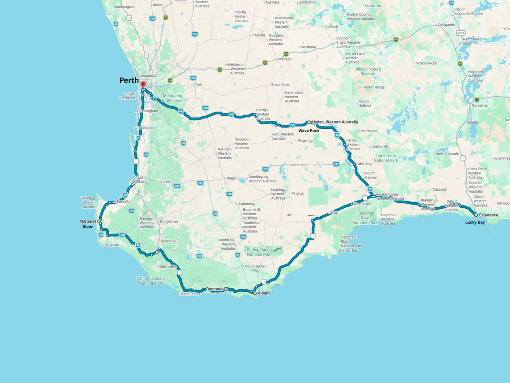 Route rondreis Perth zuidwest