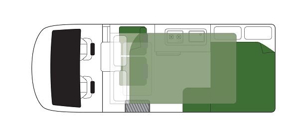 Floorplan van de Britz Voyager 's nachts