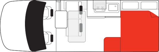 Floorplan layout 2 dag van de Mighty Double Down camper in Australië