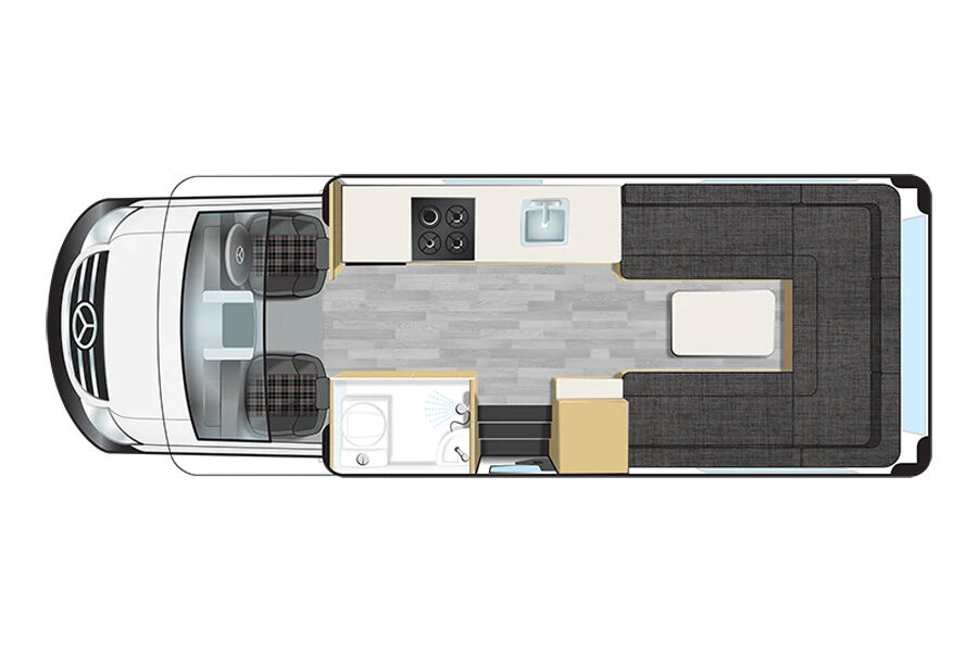 Floorplan dag van de Pacific Horizon Max 4 camper in Nieuw-Zeeland