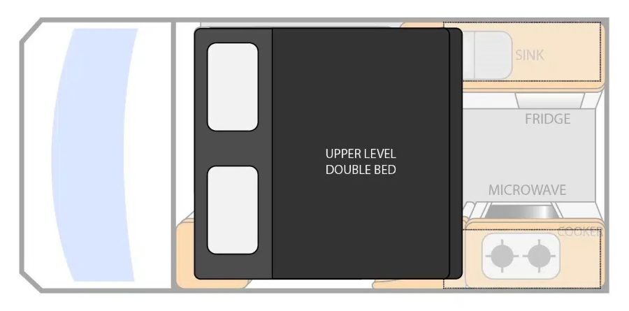 Layout s'nachts bovenlevel van de Travellers Autobarn Hi5