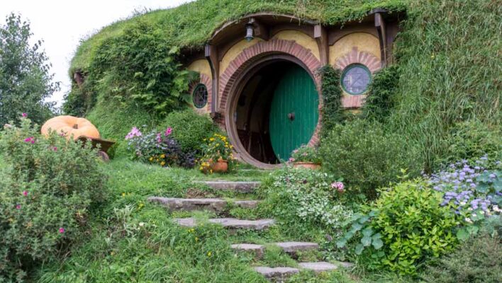 Bilbo Balings huis op de Hobbiton Movie Set bij Matamata
