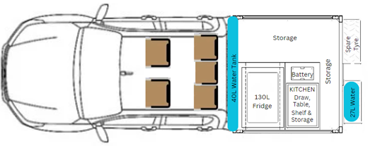 Adventure Rentals Toyota Hilux 4WD plattegrond overdag