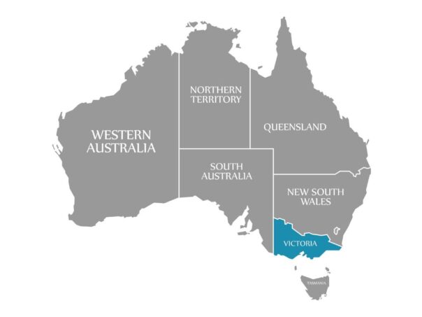 Staat Victoria op de kaart van Australië