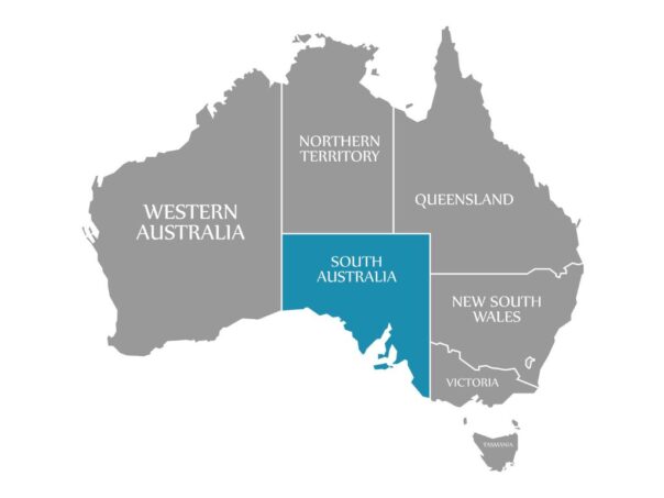 Staat South Australia op de kaart van Australië