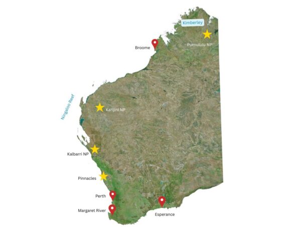 Kaart Western Australia hoogtepunten